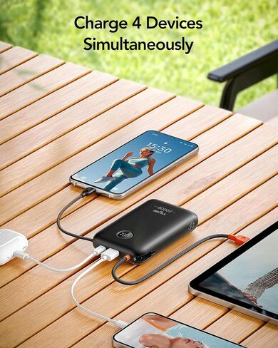 Power Bank 20000mAh 30W Fast Charging Portable Charger with Built-in Cables & LED Display, USB C Battery Pack for iPhone, Samsung, iPad and Android Phones, Ideal for Travel -White in Saudi Arabia