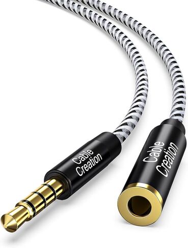 CableCreation Long 3.5mm Headphone Extension Cable 15FT/4.5m, 4Pole TRRS 3.5mm Aux Cord with Microphone, 1/8 Stereo 3.5mm Audio Cable Male to Female for Car Stereos, iPad, Laptops, Phone, Black in Saudi Arabia