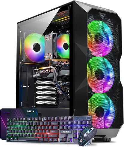 AQB70 Gaming Tower PC - intel i7 Core processor Upto 4.60GHz, 32GB RAM 1TB NVMe SSD, Radeon RX 580 8GB GPU, RGB Fans, WiFi, Windows 11 Pro - Black in Kuwait