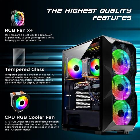 AQB70 Gaming Tower PC - intel i7 Core processor Upto 4.60GHz, 32GB RAM 1TB NVMe SSD, Radeon RX 580 8GB GPU, RGB Fans, WiFi, Windows 11 Pro - Black in Kuwait