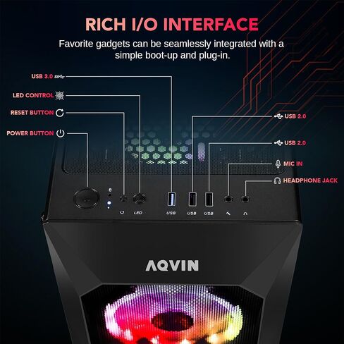 AQB70 Gaming Tower PC - intel i7 Core processor Upto 4.60GHz, 32GB RAM 1TB NVMe SSD, Radeon RX 580 8GB GPU, RGB Fans, WiFi, Windows 11 Pro - Black in Kuwait