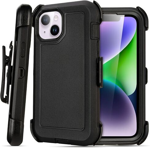 for iPhone 14 plus Case with Clip Belt Holster, Heavy Duty Military Grade Drop Protective Case for iPhone 14 plus Cover 6.7"(Black+Orange) in Saudi Arabia