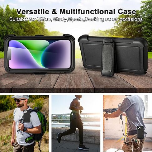 for iPhone 14 plus Case with Clip Belt Holster, Heavy Duty Military Grade Drop Protective Case for iPhone 14 plus Cover 6.7"(Black+Orange) in Saudi Arabia