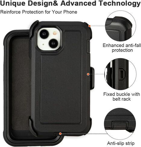 for iPhone 14 plus Case with Clip Belt Holster, Heavy Duty Military Grade Drop Protective Case for iPhone 14 plus Cover 6.7"(Black+Orange) in Saudi Arabia