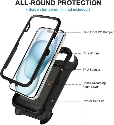 for iPhone 14 plus Case with Clip Belt Holster, Heavy Duty Military Grade Drop Protective Case for iPhone 14 plus Cover 6.7"(Black+Orange) in Saudi Arabia
