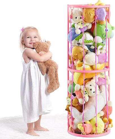 تخزين حديقة الحيوان المحشوة - حامل تخزين الحيوانات المحشوة من القطيفة مع إطار معدني وشريط مطاطي - توفير المساحة، منظم قفص تخزين الألعاب القطيفة، واقف لغرفة النوم وغرفة اللعب وديكور الحضانة in Kuwait