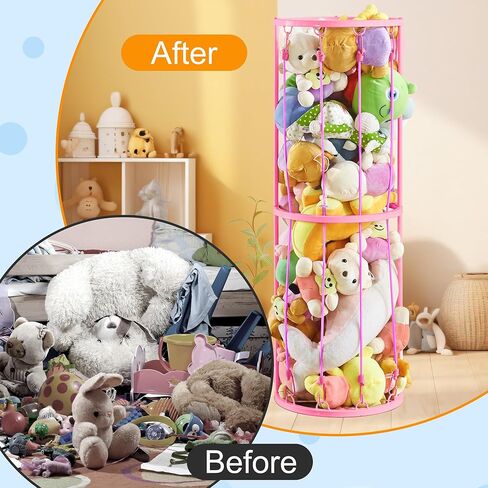 تخزين حديقة الحيوان المحشوة - حامل تخزين الحيوانات المحشوة من القطيفة مع إطار معدني وشريط مطاطي - توفير المساحة، منظم قفص تخزين الألعاب القطيفة، واقف لغرفة النوم وغرفة اللعب وديكور الحضانة in Kuwait