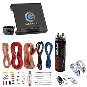 New Planet Audio AC15001M 1500 Watt MONOBLOCK Car Audio Amplifier and 2.0 Farad Capacitor and 8 Gauge Amplifier Kit Includes Cables, Hardware, Accessories