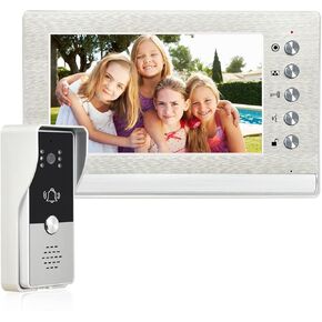Video Doorbell Intercom System, 7" Monitor Video Door Phone Kits, Wired Video Door Entry System, IR Night Vision Door Camera, Unlock, Dual-Way Intercom Outdoor Indoor for Home Villa (Black)