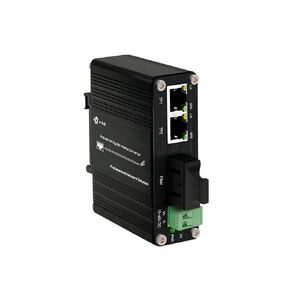 Mini Industrial 2 Ports Gigabit PoE Media Converter Din Rail Mount Hardened Fiber Media Converter 802.3af/at Optical Converter Single Mode 20km with SC Optic + 2 Rj45 Port 12~48V DC Input