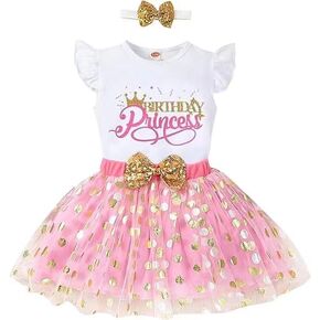 Toddler Baby Girls Birthday Princess Outfits Polka Dots Bubble Tulle Tutu Skirt Sets 2Pcs