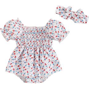 YINGISFITM Baby Girl 4th of July Outfit American Flag Bubble Romper Sleeveless Onesie My First 4th Fourth of July Clothes