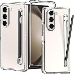 for Samsung Galaxy Z Fold 6 Case Clear with S Pen Holder, Slim Fit Crystal Clear Built-in Stylus Slot Hard PC Bumper Cover Transparent Skin Shockproof (Clear)