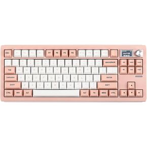 EPOMAKER Shadow-S VIA Wireless Gaming Keyboard, Gasket Mechanical Keyboard, with 1.14 inch Programmable Smart Screen, Bluetooth/2.4Ghz/USB-C Wired Creamy Keyboard (White Brown, Sea Salt Silent Switch)