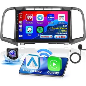 8-Core 4+64G Android 13 Car Stereo Upgrade Radio for Toyota Venza 2009-2016(LHD), 9'' HD Touch Screen with Wireless CarPlay & Android Auto, AHD Backup Camera, Mirror Link, GPS Navigation