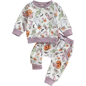 YINGISFITM Baby Girl Boy Halloween Outfit Halloween Pumpkin Shirt Spook Sweatshirt Top Pants Set Toddler Fall Winter Clothes