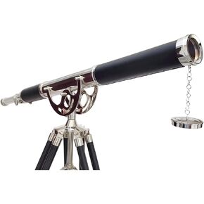 Nautical Vintage Solid Brass Marine Black Leather Telescope Single Barrel Brass Chrome Finish & Black Tripod 65'' Handmade Telescope Looks Authentic Decor