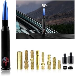 Pack-1 Skull American Flag Pattern Antenna, Car Truck Bullet Antenna, for GM Chevy Silverado 1500 2500 3500 HD Avalanche GMC Sierra 1500 2500 3500 Denali Heavy Duty Vehicle Accessories (Black)