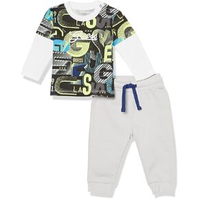 GUESS baby-boys Organic Stretch Jersey Long Sleeve Shirt and French Terry Pants Set
