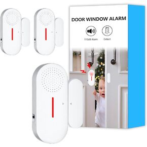 Security Door Window Alarm, Wireless Sensor Door Window Red Light Burglar Alarm, Door Alarms for Kids Safety, 110dB Doorbell Alarms for Office House Window Pool (3 PACK)