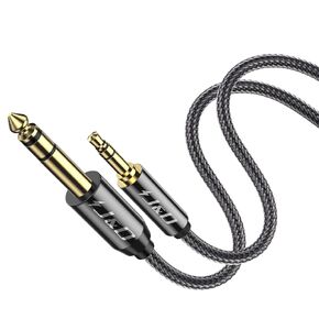 J&D 3.5mm to 6.35mm Stereo Audio Cable, Gold Plated 3.5mm 1/8 inch Male TRS to 6.35mm 1/4 inch Male TRS Copper Shell Cable with Zinc Alloy Housing, Nylon Braid for Amplifiers, 2 Feet