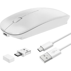 Tsmine Bluetooth Mouse Wireless, Slim Computer Mouse Dual-Mode Connection with USB Receiver Mouse Cordless Rechargeable Silent Mouse for Mac Windows Laptops Chromebook Tablets iPad(Gray)
