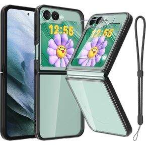 RMOCR for Samsung Galaxy Z Flip 6 Case, Clear Shockproof Phone Cover, Ultra-Thin Slim Fit Hard PC Protective Cases for Samsung Z Flip 6, Black
