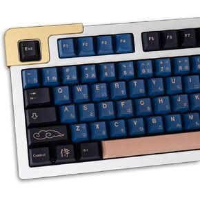 Blue Samurai Keycaps 129 Keys Cherry Profile Dye Sub PBT Keycap Set Japanese Key caps Fit for 61/64/87/104/108 Cherry Mx Switches Mechanical Keyboard