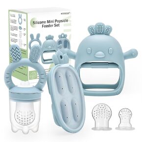 Baby Food Fruit Feeder & Mini Freezer Nibble Tray, Breastmilk Popsicle Molds for Baby Cooling Relief, BPA Free Safe Infant Self Feeding, Silicone Baby Teething Toys for Boys and Girls