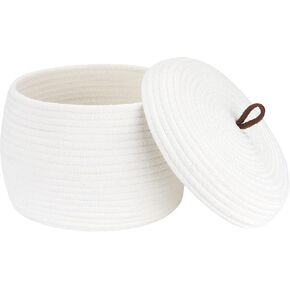 Sea Team Round Cotton Rope Storage Basket with Lid, Decorative Woven Storage Bin, Pot, Caddy, Organizer, Container for Snacks, Towels, Plants, 10 x 7.5 Inches (Small, Black)