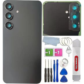 Galaxy S24 Back Glass Cover Replacement Waterproof Housing Door with Camera Glass Lens and Tape Parts for Samsung Galaxy S24 All Versions +Tools (Black)