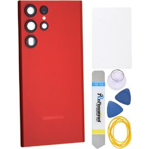 Red Acrylic Glass Back Cover Replacement for Samsung Galaxy S22 Ultra 5G with Rare Camera's Frame and Glass Cover Pre-Cut Adhesive and Installation Instruction Tool Kit are Include