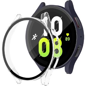 2 Pack Compatible for Samsung Galaxy Watch 5 44mm Case for Samsung Galaxy Watch 4 44mm Case, Hard PC Bumper Watch Case with Anti-Fog Tempered Glass Screen Protector Women Men Protective Watch Cover