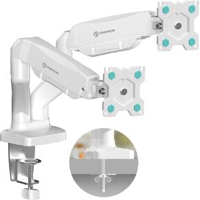 ONKRON Double Monitor Mount for Two 13-32 Inch Screens up to 17.6 lbs, Gas Spring Dual Monitor Arm Desk Mount VESA 75x75 / 100x100 - Dual Computer Monitor Mount for Desk Swivel Tilt Rotation White