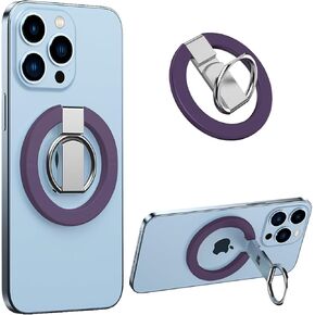 for MagSafe Ring Holder with Silicone Finger Ring, Adjustable Magnetic Cell Phone Loop Grip Stand with Two-Sided Magnetic for iPhone 15 Pro Max/Pro/Plus/14/13/12/Samsung/Google, 8D Black