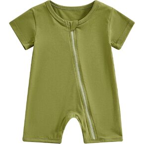 Ayalinggo Newborn Baby Boy Clothes Short Sleeve Zipper Romper Crewneck Jumpsuit Summer Outfit Toddler Boys One piece Rompers