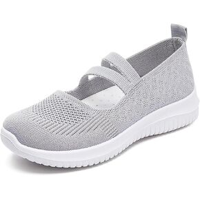 Women Mary Jane Walking Shoes Comfortable Knit Flats Slip on Dress Shoes for Women Casual Nurse Flats Diabetic Shoes with Arch Support