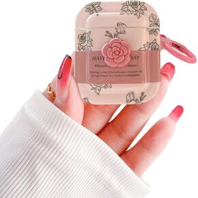 Compatible for AirPods 2nd/1st Generation Case Elegance Rose Design Clear 3D flower Design Soft TPU Protective Shockproof Case for Girls Women-Rose Red