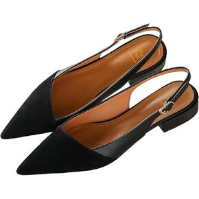 LEHOOR Women Slingback Flats Cap Toe Two Tone Pointed Closed Toe Flat Heel Sandals Pumps Colorblock Buckle Strap Patchwork Slip On Sandals Backless Comfortable Chic Office Ladies Summer 4-11 M US