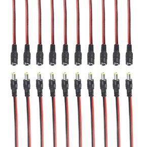 DIANN 10 Pairs DC Power Plug Pigtail Cable 2.1mm x 5.5mm Male Female Barrel Jack Connector Cord with Bare Wire for Security CCTV Parking Camera Car Monitor Surveillance