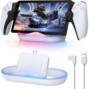 FASTSNAIL Charging Stand for PS Portal Remote Player, Portable Charge Dock Station with 14 RGB Light Modes and Type-C Cable, Charge Base Holder Accessories for PlayStation 5 Portal Console -Black