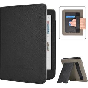 Caweet Case for Kobo Clara Colour/BW 6 Inch 2024 Release, Premium PU Leather Foldable Stand Protective Sleeve Cover with Card Slot and Hand Strap, Black