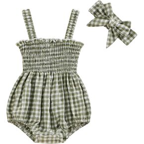 Newborn Baby Girl Summer Bodysuit One Piece Ruffle Strap Romper Jumpsuit Cotton Blend Playsuit with Headband