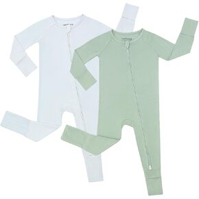 JunNeng Rayon of Bamboo Baby Sleeper with Mittens Cuffts Feet & No-Slip Design, 2 Way Zipper Pjs Sleep'N Play Romper