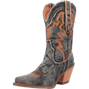 Dingo Womens Y'all Need Dolly Embroidery Snip Toe Casual Boots Mid Calf High Heel 3" & Up - Black