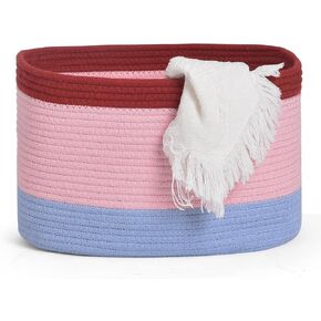 سلة من الحبال القطنية، سلة تخزين منسوجة للأرفف، الألعاب، الكتب، الألعاب، صناديق تخزين لغرفة المعيشة، الحمام (15.3 بوصة × 9.8 بوصة × 9.5 بوصة) بيج وبني in Kuwait