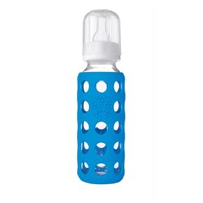 Lifefactory 9-Ounce Glass Baby Bottle with Silicone Sleeve and Stage 2 Nipple (Cobalt Blue)