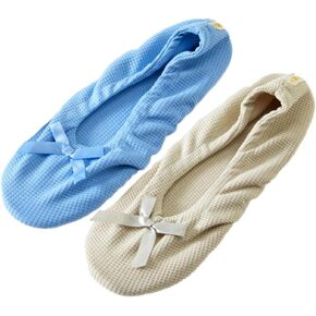Roxoni Women's Flat Slip On Terry Classic Cotton & Velour Ballerina Slippers (Pack of 2)