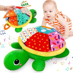 KMUYSL Baby Toys 0 to 12 Months, Musical Stuffed Animal Toys for 0-6 6-12 Months, Plush Sensory Turtle Toys with Crinkle, Infant Tummy Time Toys for Newborn, Birthday for Boys Girls
