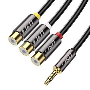 J&D 3.5 mm to 3RCA Cable, Gold Plated Copper Shell Heavy Duty 3.5mm 1/8 inch Male TRRS to 3 RCA Female Plug Stereo Audio Adapter Cable, 1 Feet